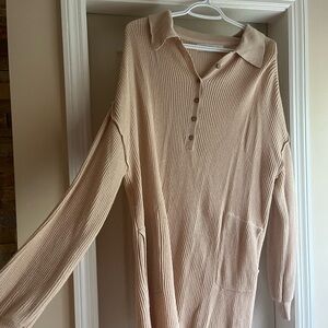 Free People Beige Ribbed Long Sleeve Sweater Dress Size Medium